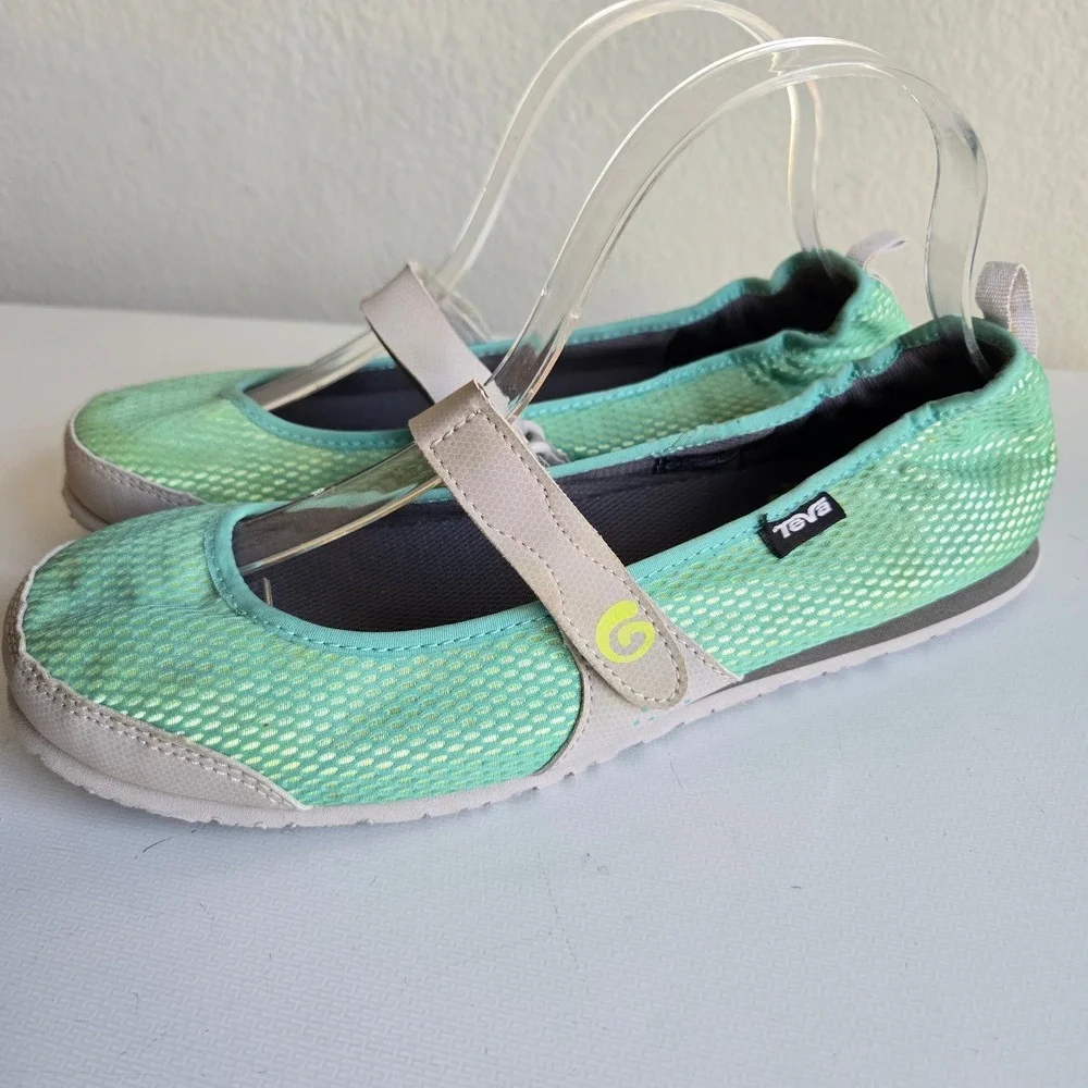 Teva Mush Frio Mary Jane Flats Womens 10 Mint Green Mesh Comfort Walking Shoes